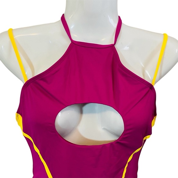 ICON Pink and Yellow One Piece High-Neck Swimsuit NWT Sz-Small - Picture 2 of 4